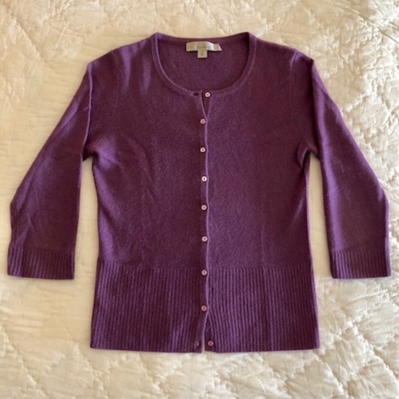 Caslon Women's Button-Down Cardigan, 100% Cashmere, Purple, 3/4 Sleeves, Size XS - Picture 1 of 4